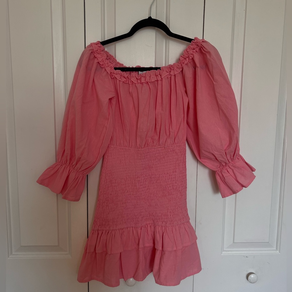 Petal & Pup Glow Off-the-Shoulder Smocked Ruffle Long Sleeve Mini Dress